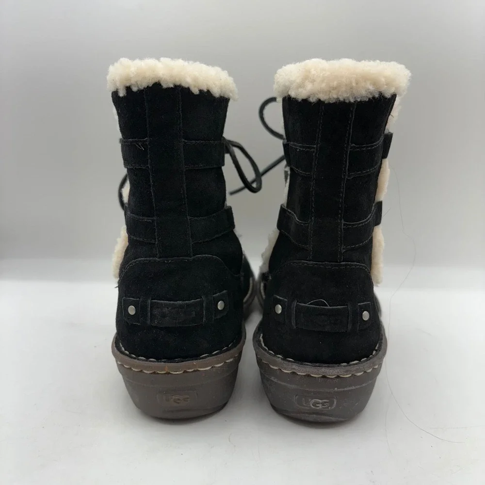 UGG Caspia Black Suede Shearling Lined Lace Up Ankle‎ Boots Women's Size 9